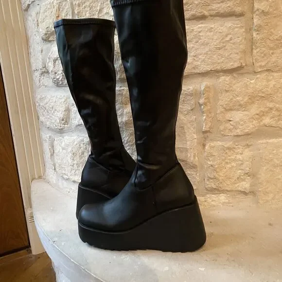 Steve Madden Duke30 Knee High Platform Boots 4” Heel Goth Punk Womens Size 9 - Picture 11 of 11